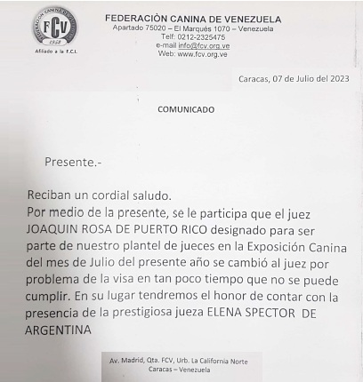 Lee más sobre el artículo FCV INFORMA: cambio en el panel de jueces del evento de Julio 2023.