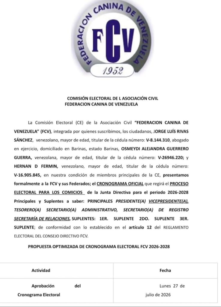 📝 Propuesta Oficial de Cronograma Electoral Oficial….